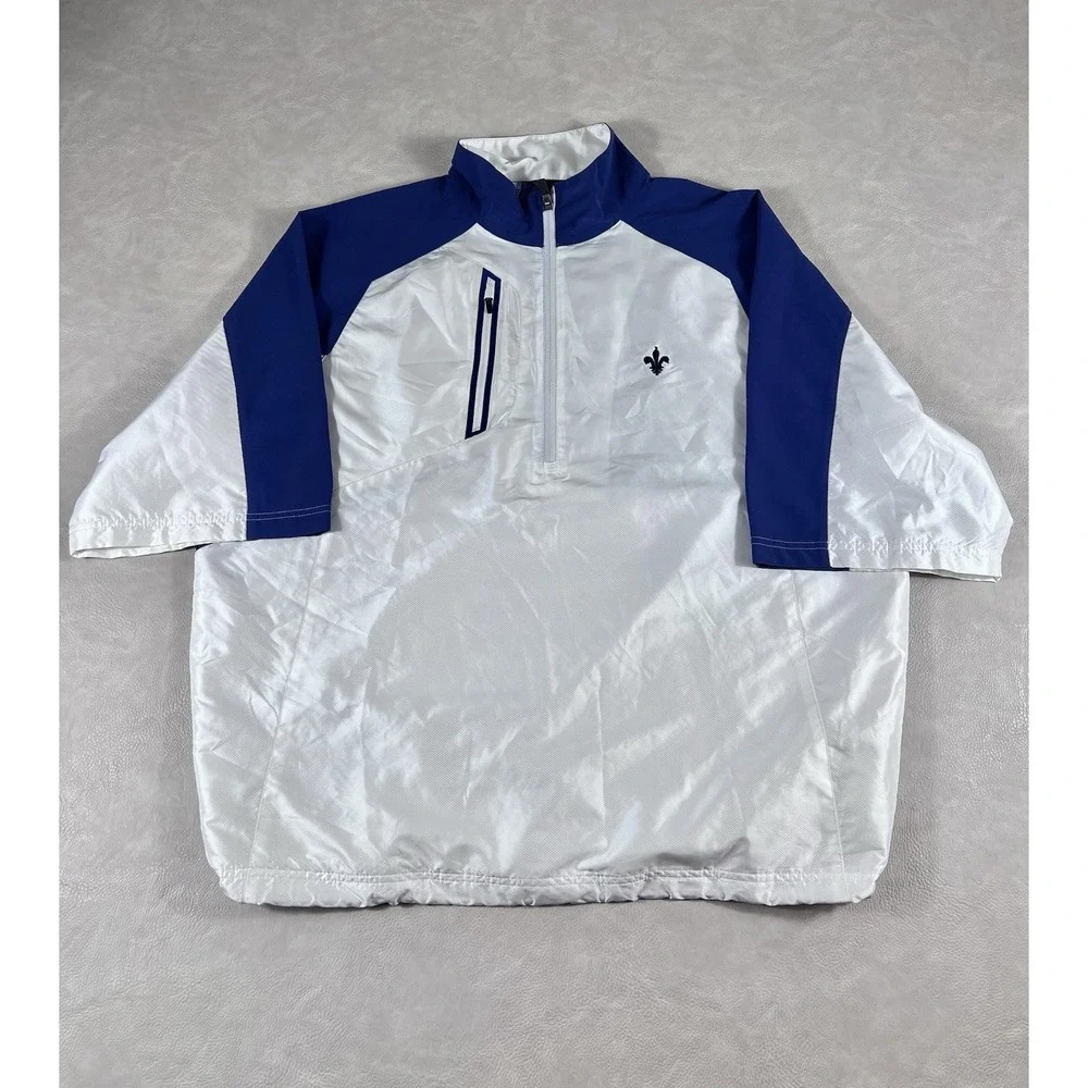Zero Restriction Windbreaker Jacket Size Large Blue White Half Zip Golf Pullover